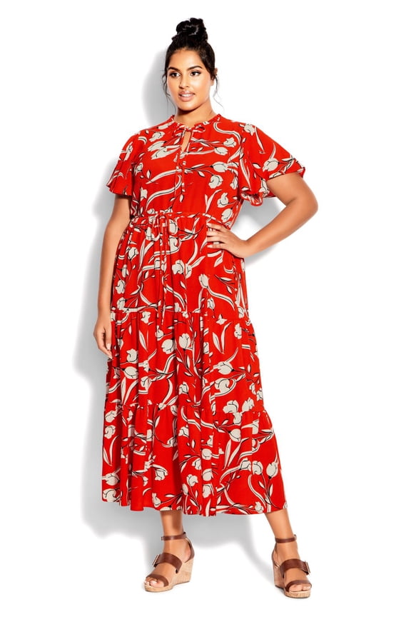 Womens Plus Size Happy Tier Print Dress