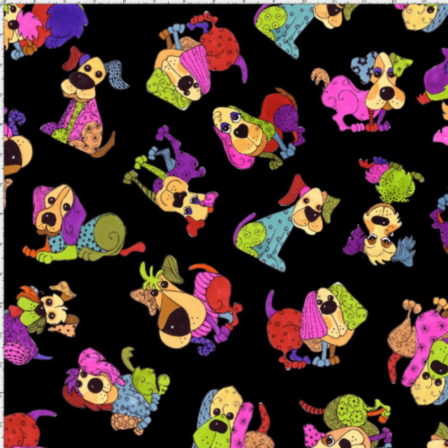 Loralie Designs Cute Happy Dogs Cotton Fabric for Quilting Sewing by the Yard