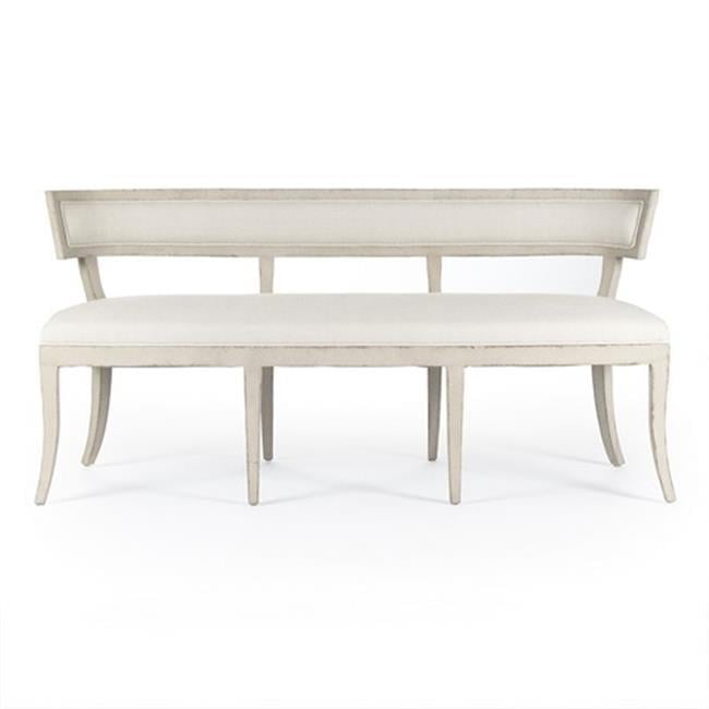 Cream Linen Upholstered Bench with Birch Frame