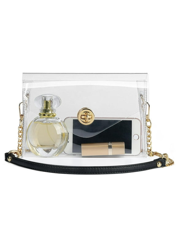 Lorbro Clear Purse for Women Stadium Approved, Clear Crossbody Bag, PU Material Chain Strap Bag for Sports Event, Concert