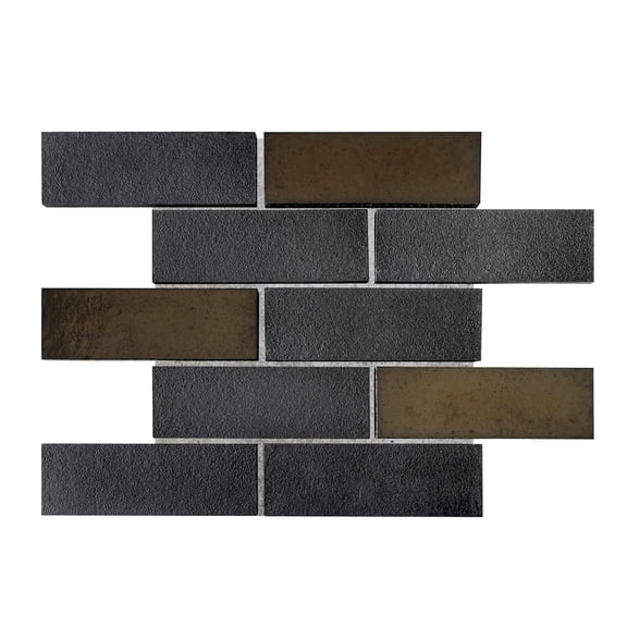 Lorca 11.18" x 9.84" Subway Lava Stone Mosaic Floor and Wall Tile in Dark Grey (Pack of 9)