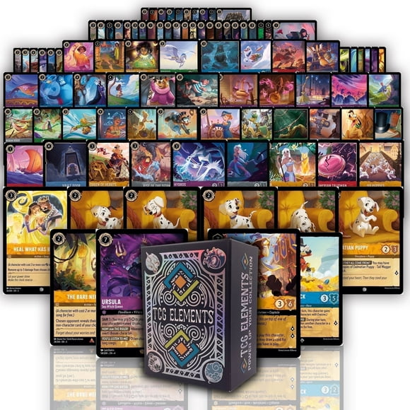 TCG Elements Deck Box with 100 Card Lorcana Bundle, 2 SR/L, 5 Foils, 5 Rare Cards, 100 C/UC Cards