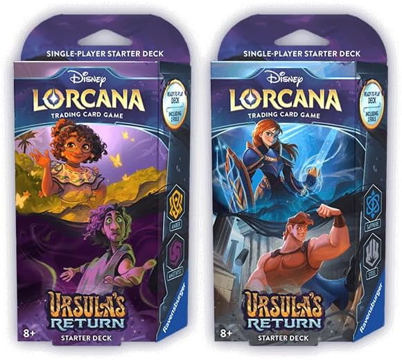 Ravensburger Lorcana Tcg: Ursula's Return: Starter Decks: Both Sapphire & Steel (Anna & Hercules) AND Amber & Amethyst (Mirabel & Bruno) (2 DECKS)