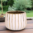 thumbnail image 1 of Lorcette Ceramic Striped Gold Planter, 1 of 2