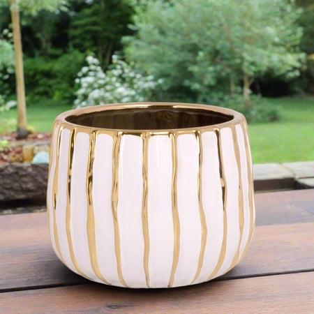 Lorcette Ceramic Striped Gold Planter