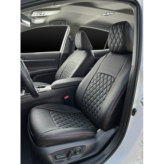 Lord AutoFashion Custom Fit Seat Covers for Toyota Tundra Double Cab 2014 2015 2016 2017 2018 2019 2020 2021 Model Years, Turin Diamond Black/Black/Red (Full Set).