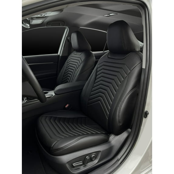 Lord AutoFashion Premium Custom Fit Seat Covers for Toyota Camry LE, SE, Hybrid SE, Hybrid LE 2018 2019 2020 2021 2022 2023 2024, Full Set, PU Leather.(Byron President Black)