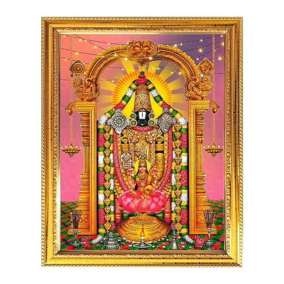 Lord Balaji Indian God Photo With Golden Frames For Pooja And Wall Gift House Warming Office Living Room Table Temple 7.8 X 11.4