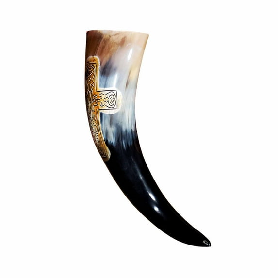 Lord of Battles Viking Drinking Horn Medieval Horn Authentic Beer Horn Carved Celtic Cross Horn Unique Gift for Men and Women, Home Decor Accessories Medieval Viking Horn for Ale, Mead, Whiskey