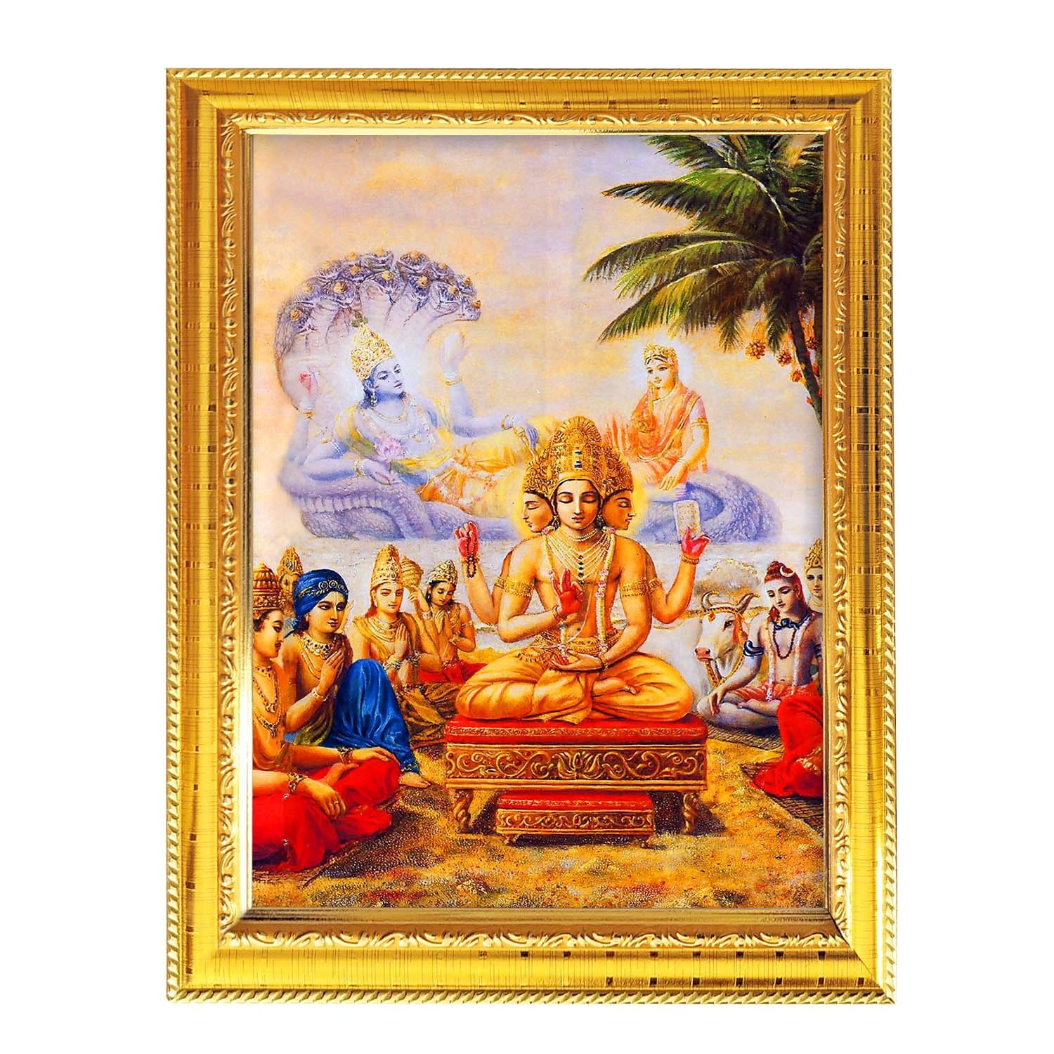 Lords Table Frame Lord Brahma Indian God Photo With Golden Frames Wall Table 8.3X6.5 ...