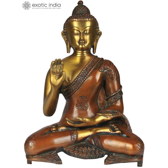 11" Blessing Buddha Brass Statue | Compassionate Gesture | Handmade Buddhist Idol