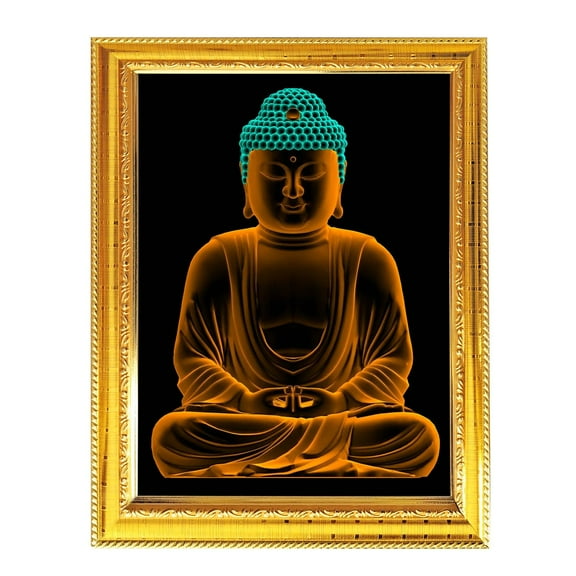 Lord Buddha Religious God Golden Photo Frame for Wall/Table - Spiritual Home and Office 8.3X6.5"