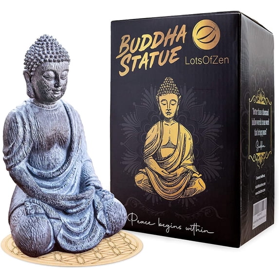 LotsOfZen Small 6.7 inch Resin Buddha Statue with Wooden Base for ...