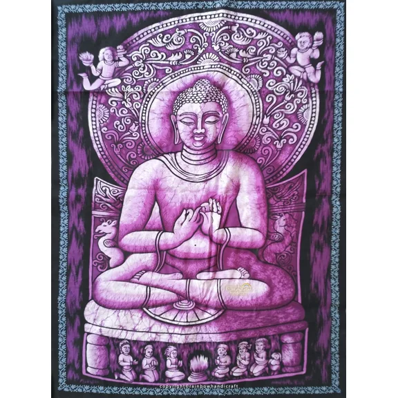 Divine Lord Buddha Tapestry Batik Cotton Wall Hanging Print Poster Art 41" x 30" Inches