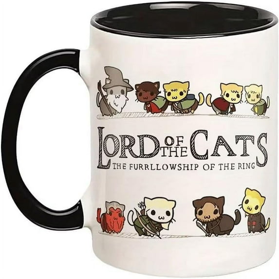 Lord Of The Cats Mug, The Furrllowship Of The Ring, Cat Lovers Coffee Mug 11oz, Funny Cat Novelty Gifts for Women Men Dad Mom Boy Girl, Ceramic Tea Cup for Coffee, Tea and Hot Drinks