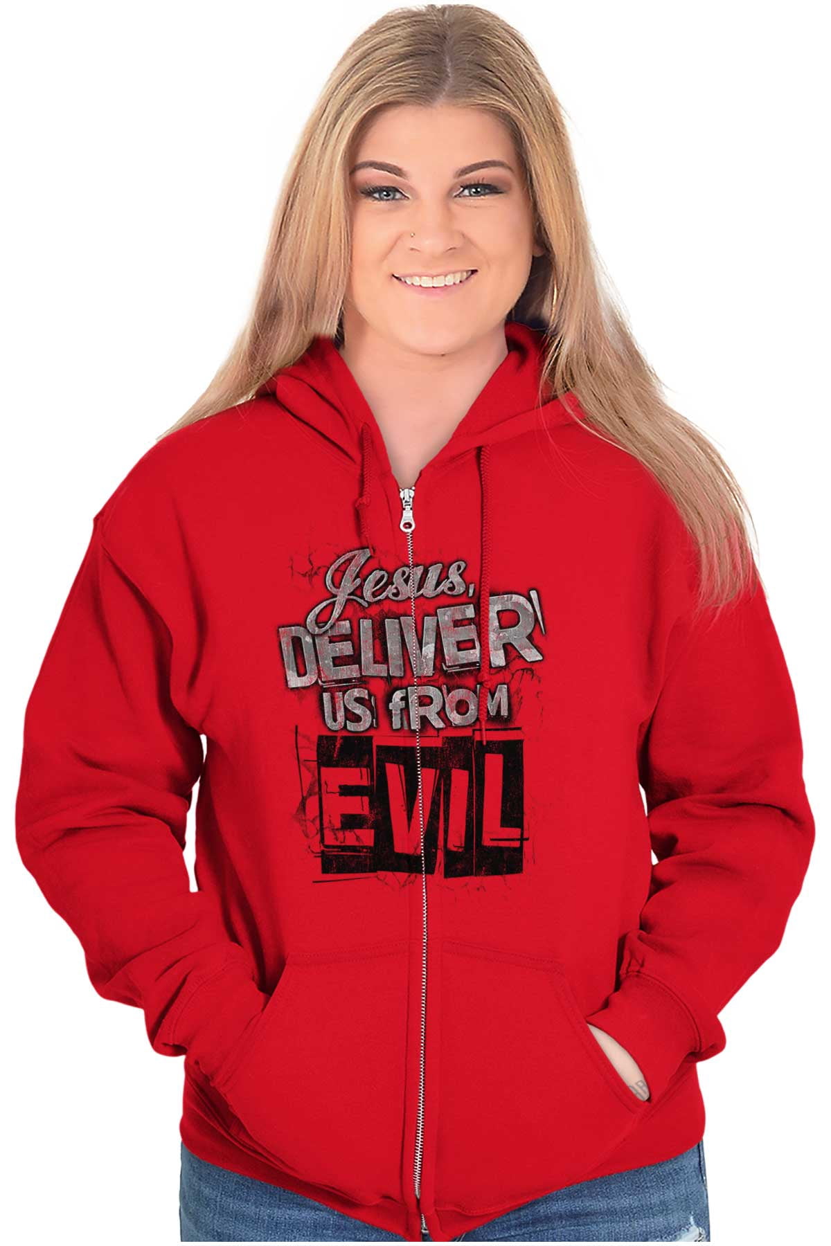 Lord Deliver Us From Evil Luke 11:1 Zip Up Hoodie Men's Women's Brisco ...