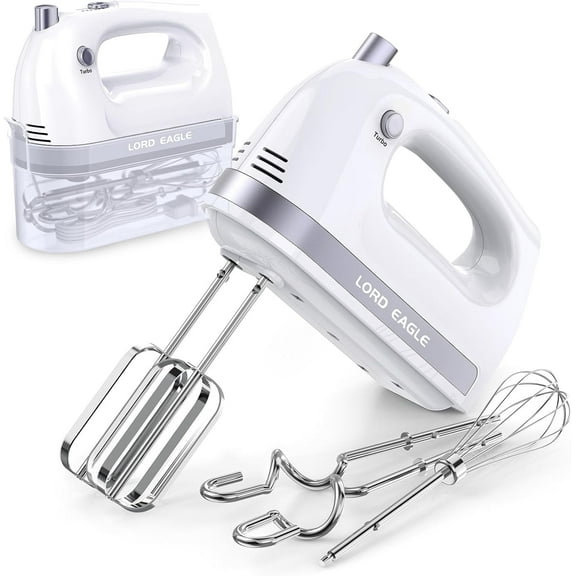 Lord Eagle Hand Mixer Electric 400W, 5 Speed handheld Mixer, 5 Stainless Steel Accessories for Baking Cake Egg Cream Food Beater, Turbo Boost/Self-Control Speed + Eject Button