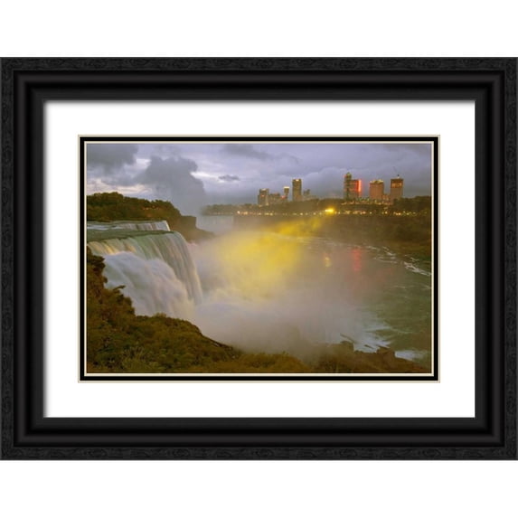 Lord, Fred 18x13 Black Ornate Wood Framed with Double Matting Museum Art Print Titled - NY, Niagara Falls at dusk with colored lights