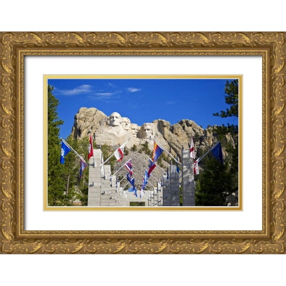 Lord, Fred 18x13 Gold Ornate Wood Framed with Double Matting Museum Art Print Titled - SD, Mount Rushmore framed by Grand View Terrace