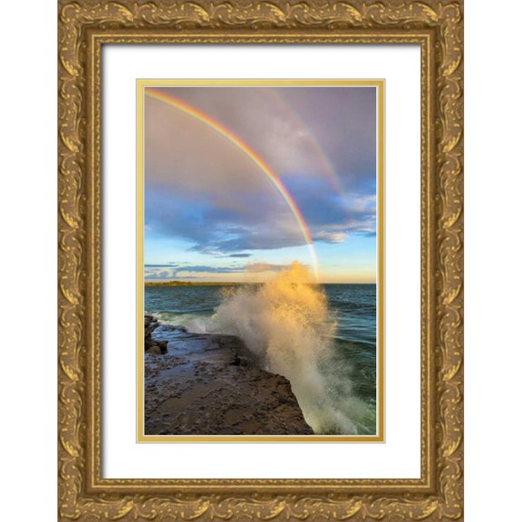Lord, Fred 23x32 Gold Ornate Wood Framed with Double Matting Museum Art Print Titled - NY, Lake Ontario, Clarks Point Double rainbow