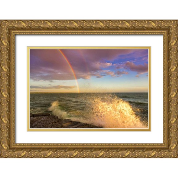 Lord, Fred 24x17 Gold Ornate Wood Framed with Double Matting Museum Art Print Titled - NY, Lake Ontario, Clarks Point Double rainbow
