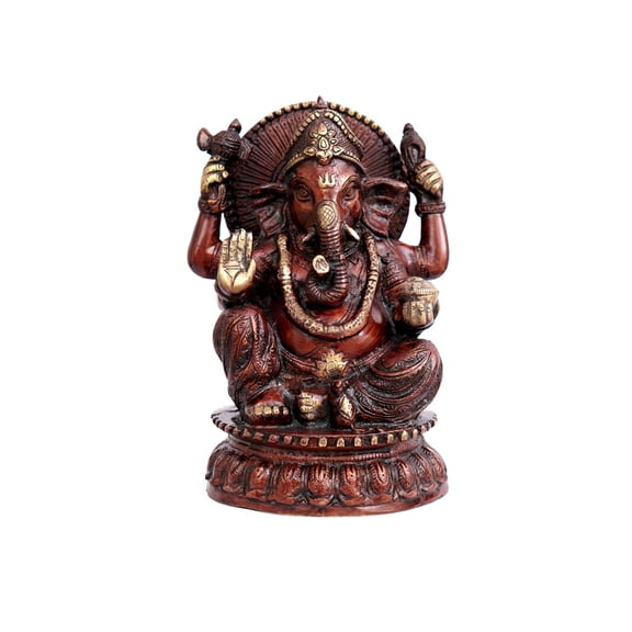 Lord Ganesh Idol - Brass small red color Statue for Puja, Home Mandirs, Decor, Gifts, showpiece by Pooja Bazar 5.5 X 9 X 5.5 In
