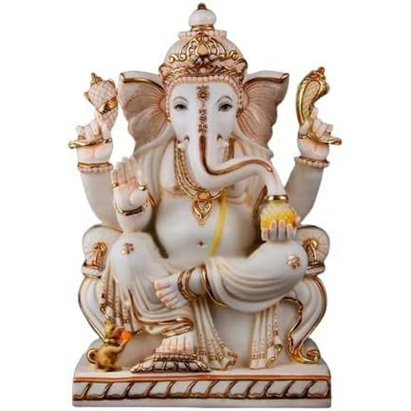 Lord Ganesh Statue 59 Cm Marble Hand Painted & Cultured Ganpati Statue Hindu Religious Figurine for Pooja Temple Worshiping God & Home Office Decor