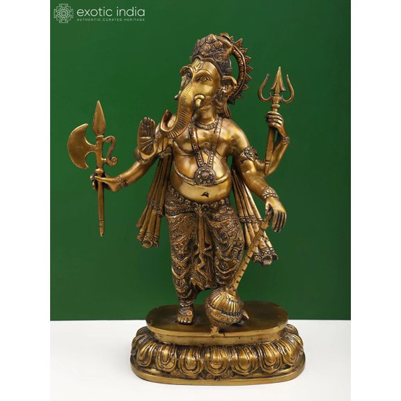 19" Lord Ganesha Imparting Absolute Freedom from Fear | Handcrafted Brass Statue