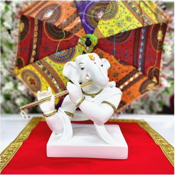 Lord Ganesha Playing Flute Showpiece for Home Lord Ganesha with Murli Ganesh Statue Hindu God Statue Indian Temple Decor Hindu Elephant God Statue Ganesha Sculpture Ganpati Idol Gift - AtoZ India Cart