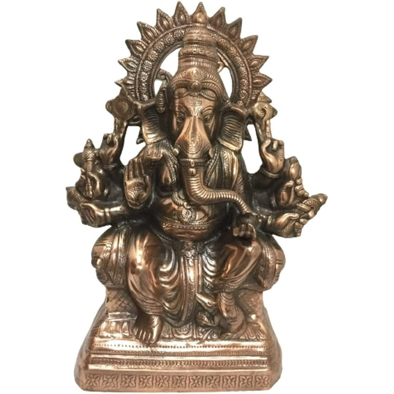 Braas Lord Ganesha Statue - Resting Ganesh Idol - Ganpati Sculpture for store Home Temple/Puja - God of Good Luck - Vinayak - Ganapthy Figurine