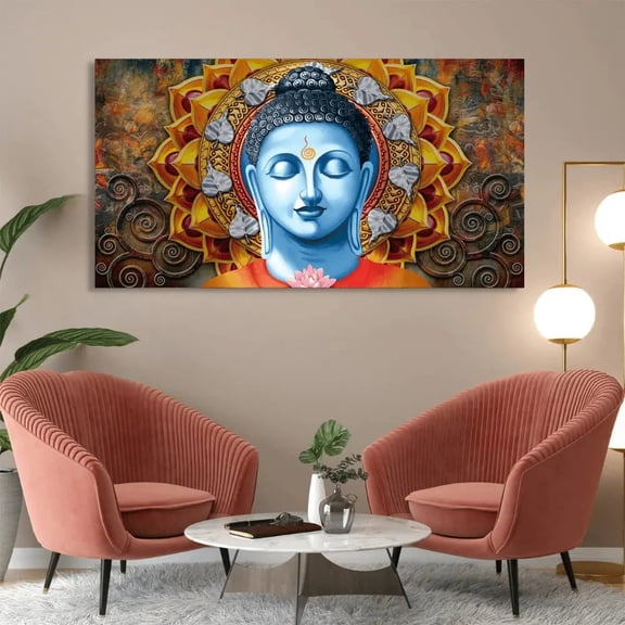 Lord Gautam Buddha Serene Face for Wall Art Painting, No Frame (Roll Only) - 48x24 Inch