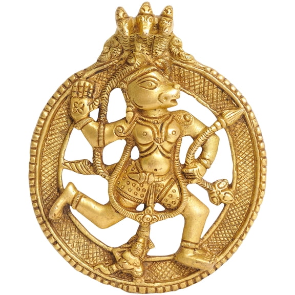 5" Brass Lord Hanuman Statue Under Serpent Hanging Plate | Handmade | Made in India