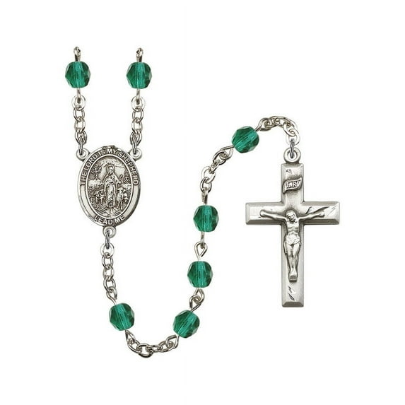 Lord Is My Shepherd Silver-Plated Rosary 6mm December Blue Fire Polished Beads Crucifix Size 1 3/8 x 3/4 medal charm