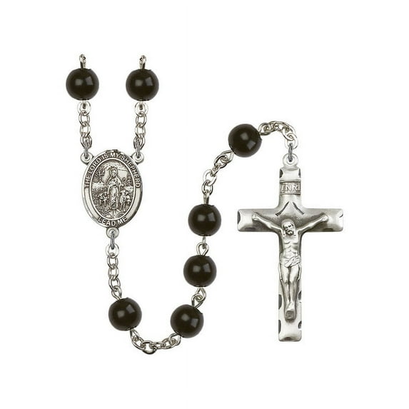 Lord Is My Shepherd Silver-Plated Rosary 7mm Black Onyx Beads Crucifix Size 1 3/4 x 1 medal charm