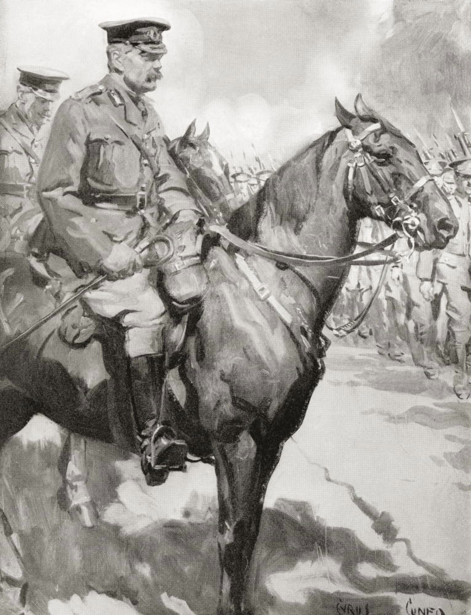 Lord Kitchener inspecting part of Kitcheners Army after the drawing by Cyrus Cunco Field Marshal Horatio Herbert Kitchener 1st Earl Kitchener 1850 Canvas Art - Ken Welsh Design Pics (24 x 30)