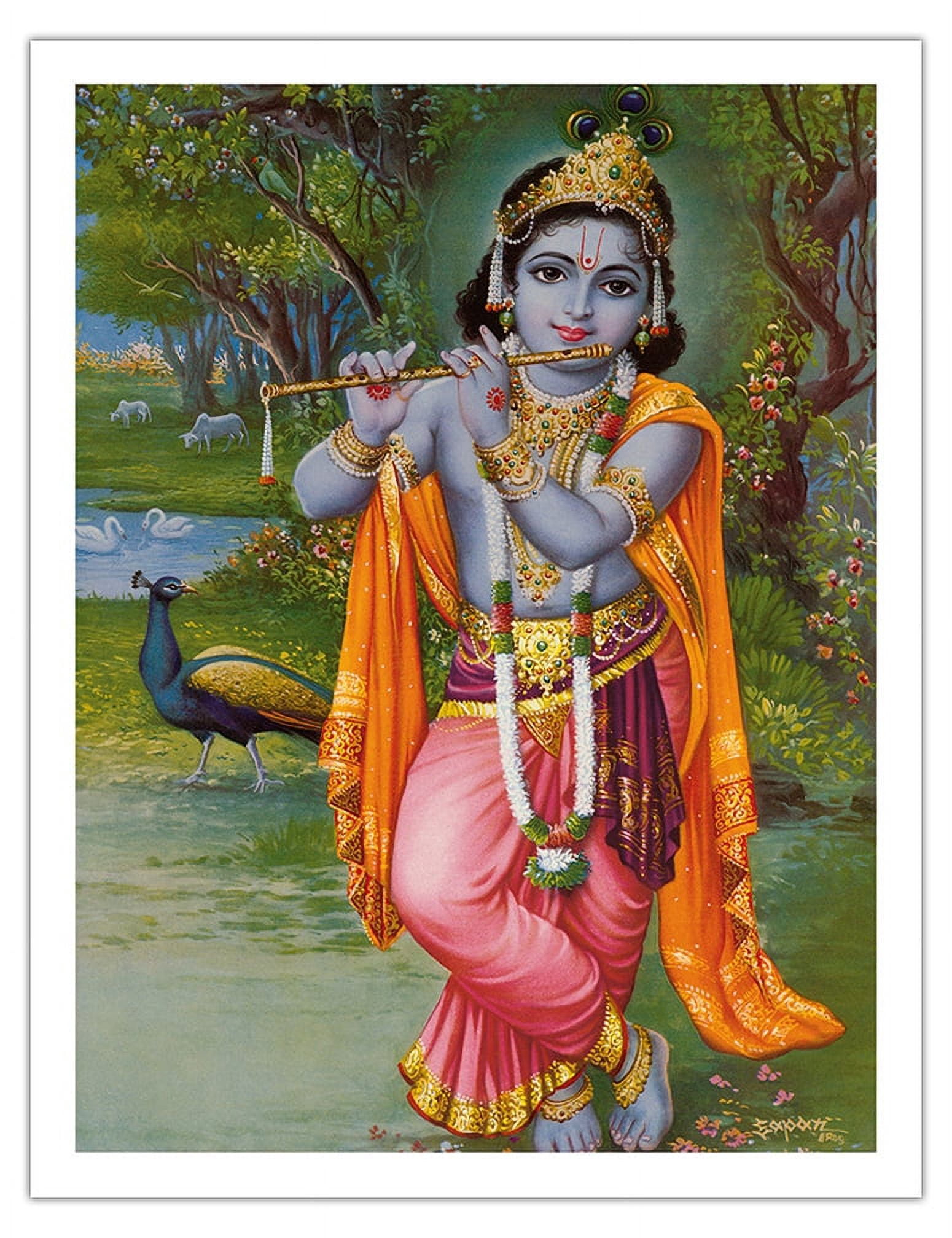 Lord Krishna - Hindu Deity - India - Vintage Religious Art - Fine Art ...