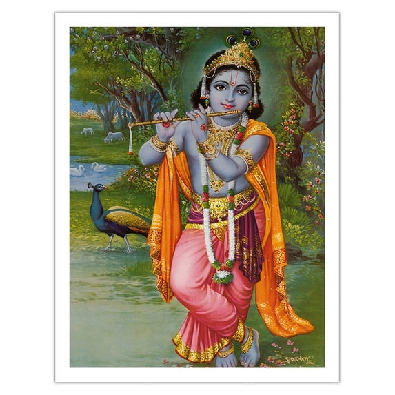 Lord Krishna - Hindu Deity - India - Vintage Religious Art - Fine Art Matte Paper Print (Unframed) 20x26in
