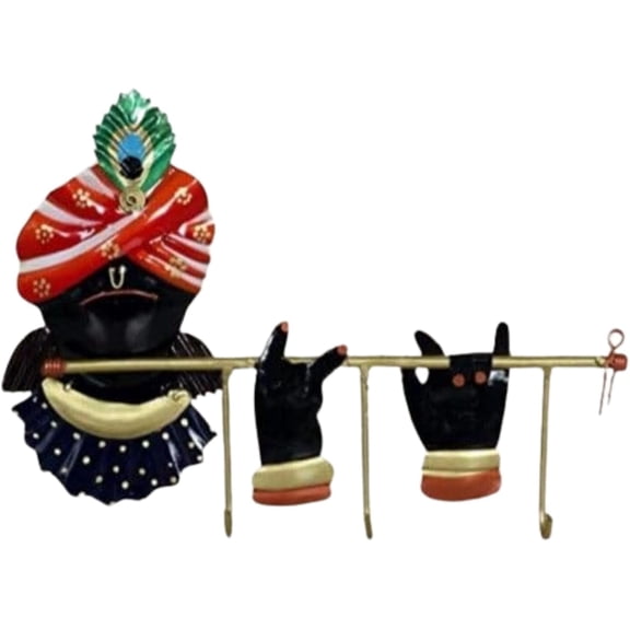 Lord Krishna Iron Key Holder Handmade Wall Hanging God Design Gift for Home and Office Decor