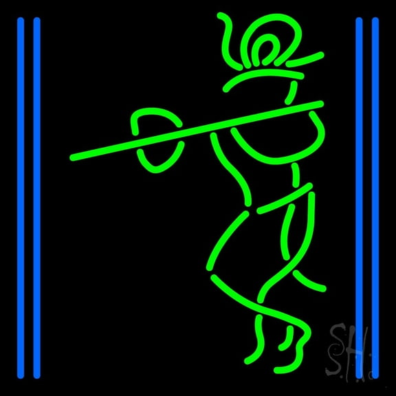 Lord Krishna With Line LED Neon Sign 16" Tall x 16" Wide - inches Black Square Cut Acrylic Backing, with Dimmer - Premium built indoor Sign for Home dcor, Event, Religious place, Store interior.