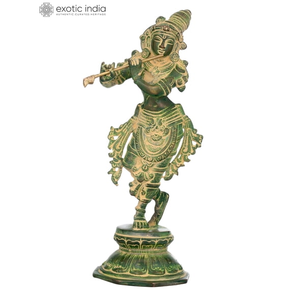 Lord Krishna Playing on Flute Handmade Brass Statue