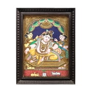 Lord Krishna Tanjore Painting | Traditional Colors With 24K Gold | Teakwood Frame | Gold & Wood | Ha