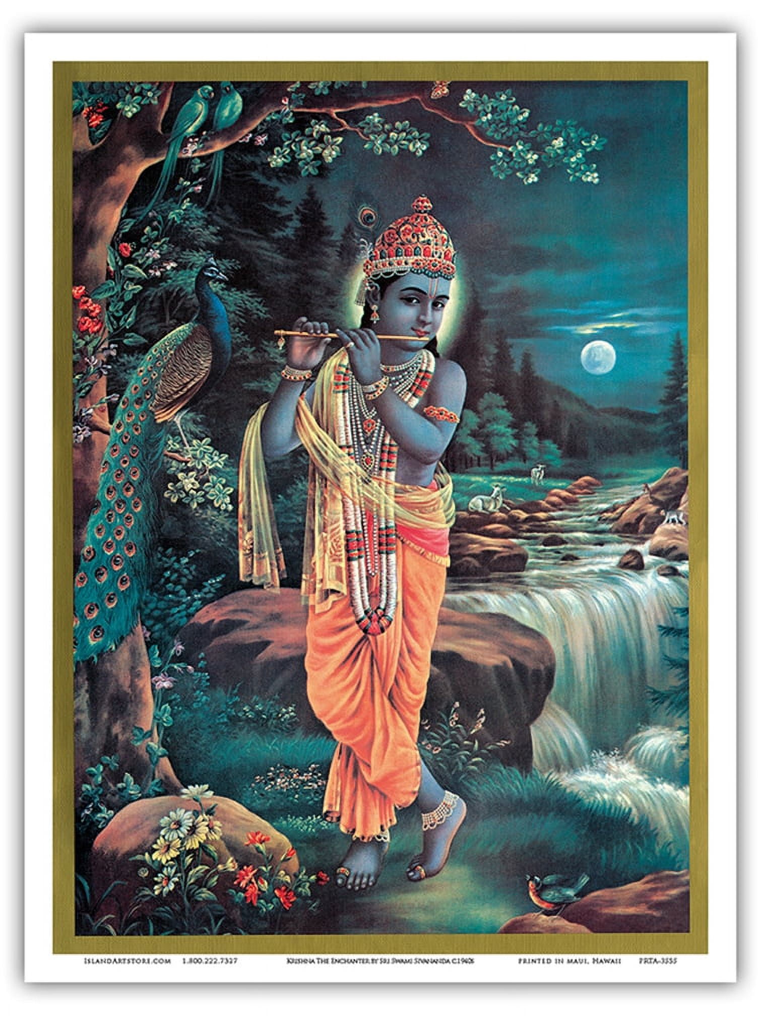 Lord Krishna Playing Flute Vintage Religious Art Print 9x12