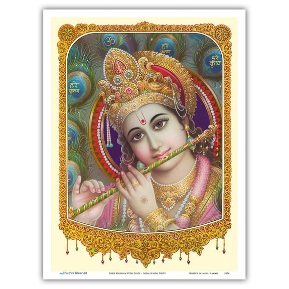 Lord Krishna With Flute - India Hindu Deity - Vintage Religious Art - Master Art Print (Unframed) 9in x 12in