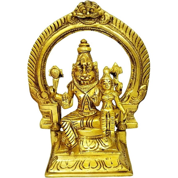 Lord Narasimha Lakshmi Brass Sculpture