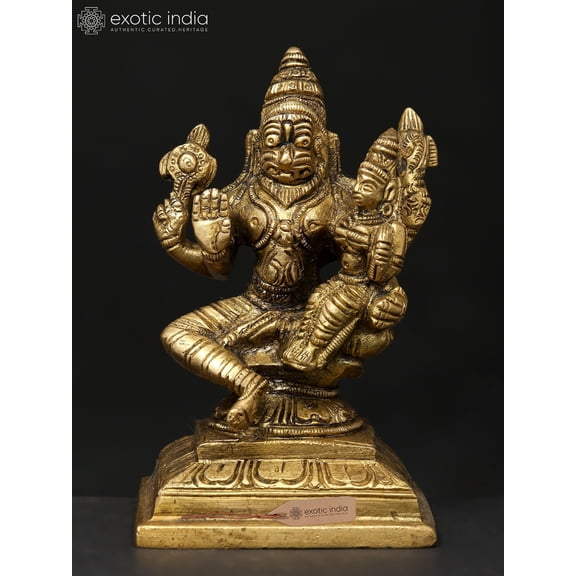 4" Lord Narasimha with His Shakti In Brass | Handmade | Made In India