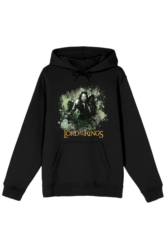 Lord Of The Rings Aragorn Ink Splash Forest Adult Black Long Sleeve Hooded Sweatshirt-3XL