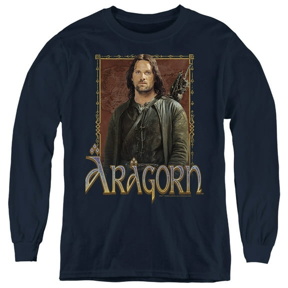 Lord Of The Rings Aragorn Kids Long Sleeve T Shirt (Medium) for Youth Boys and Girls, Navy