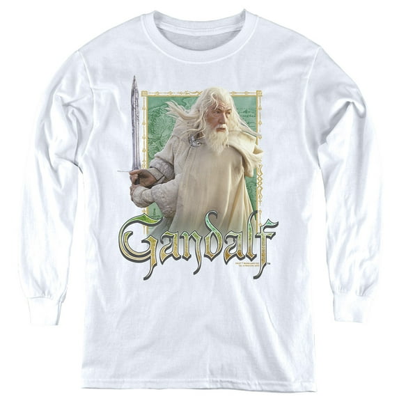 Lord Of The Rings Gandalf Kids Long Sleeve T Shirt (Small) for Youth Boys and Girls, White