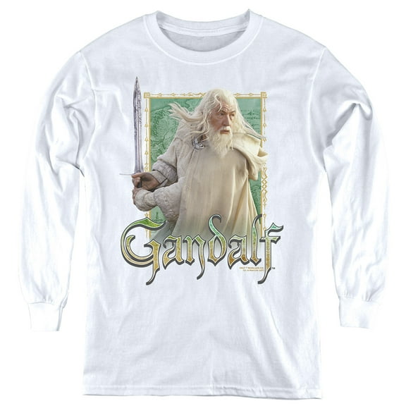 Lord Of The Rings Gandalf Kids Long Sleeve T Shirt (Small) for Youth Boys and Girls, White