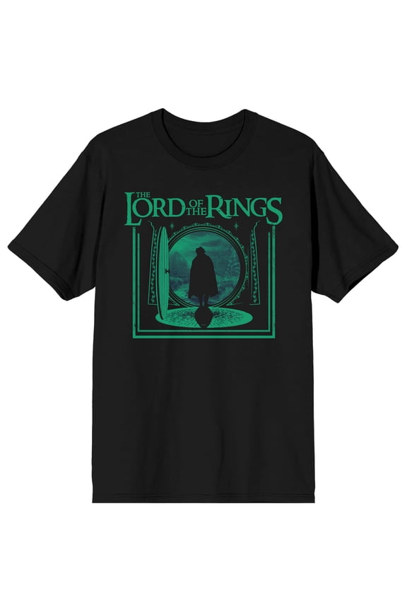 Lord Of The Rings Hobbit & Logo Adult Black Crew Neck Short Sleeve T-shirt - Medium